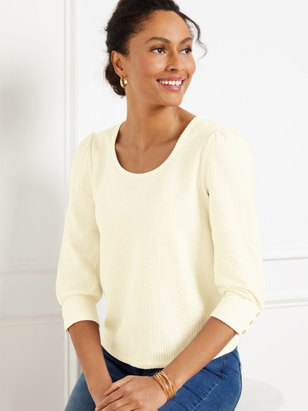 EUC Talbots Plus Cream Textured Scoop Neck Top